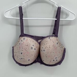 Victoria's Secret Purple Floral Lace Bra Dream Angels Lined Demi 38DD